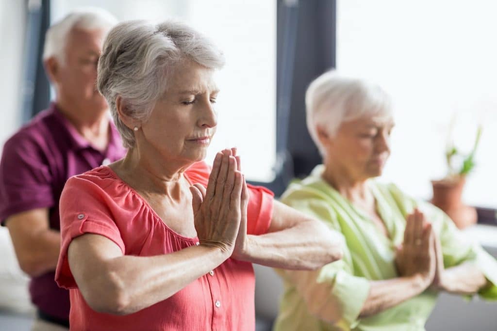 Seniors practicing Yoga